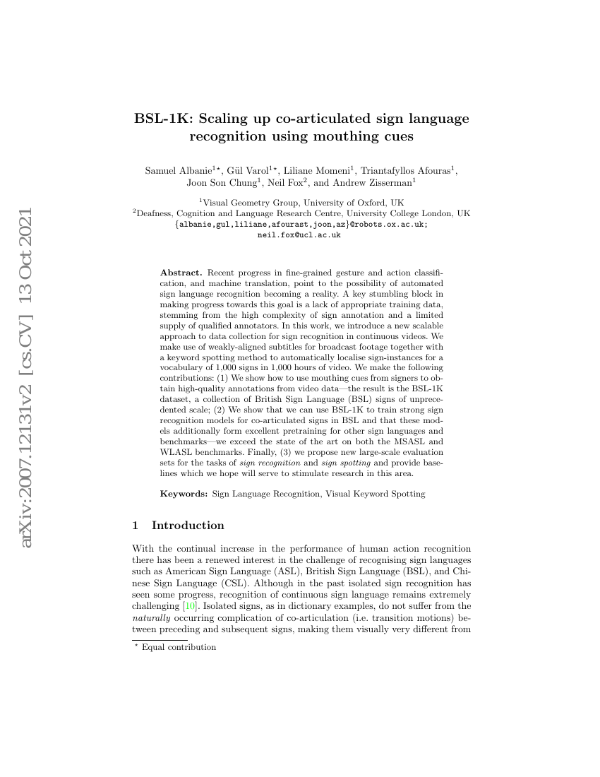 BSL-1K:利用口动线索实现协同手语识别的规模化