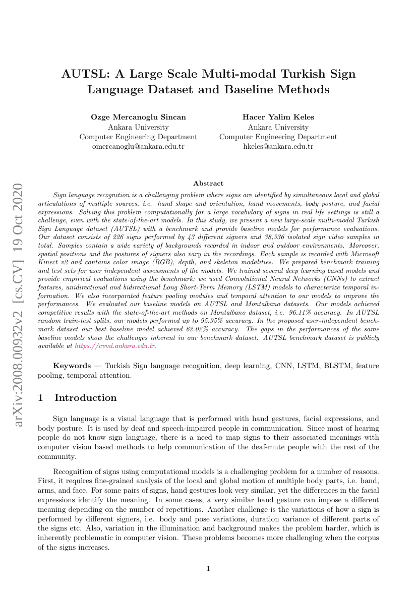 AUTSL：一个大规模多模态土耳其手语数据集及基线方法