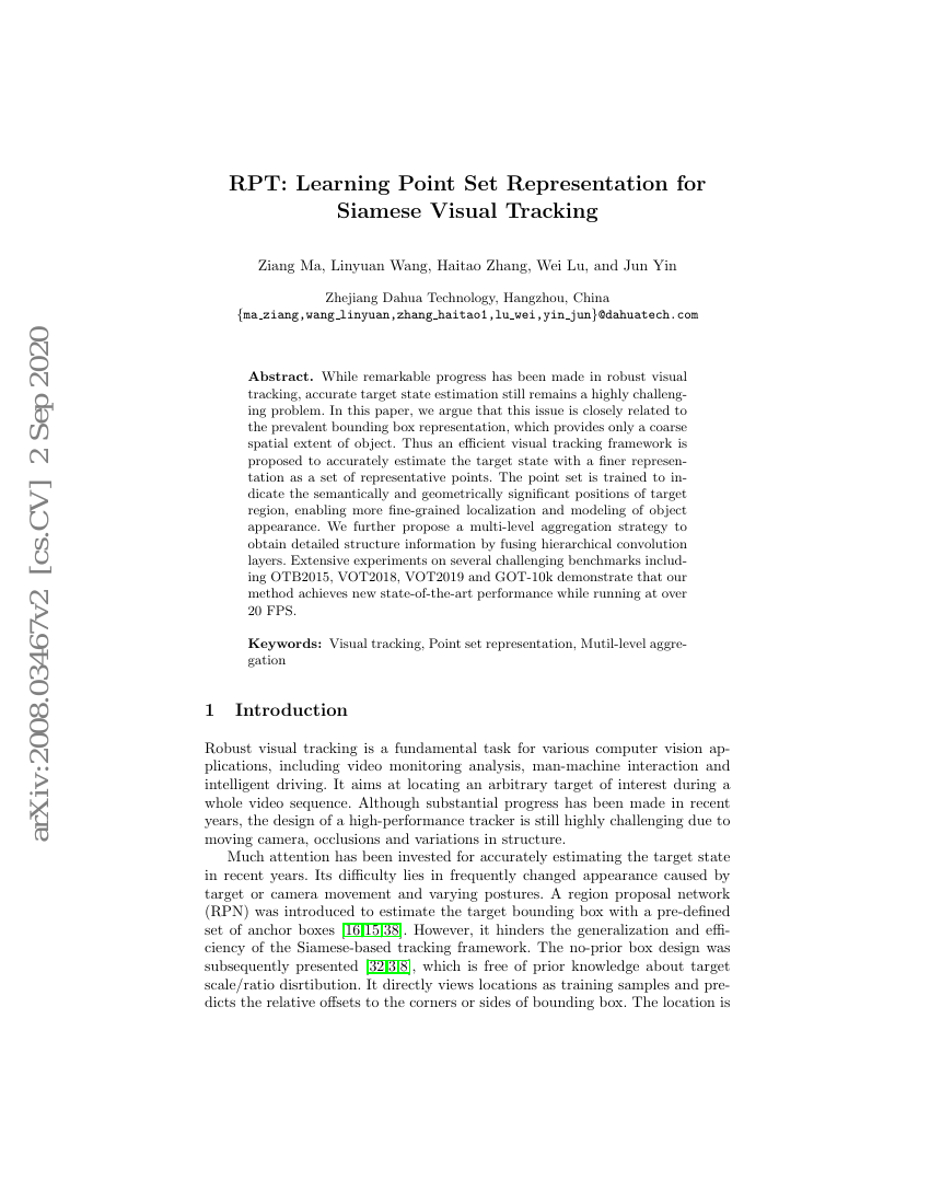 RPT:用于孪生视觉跟踪的点集表示学习