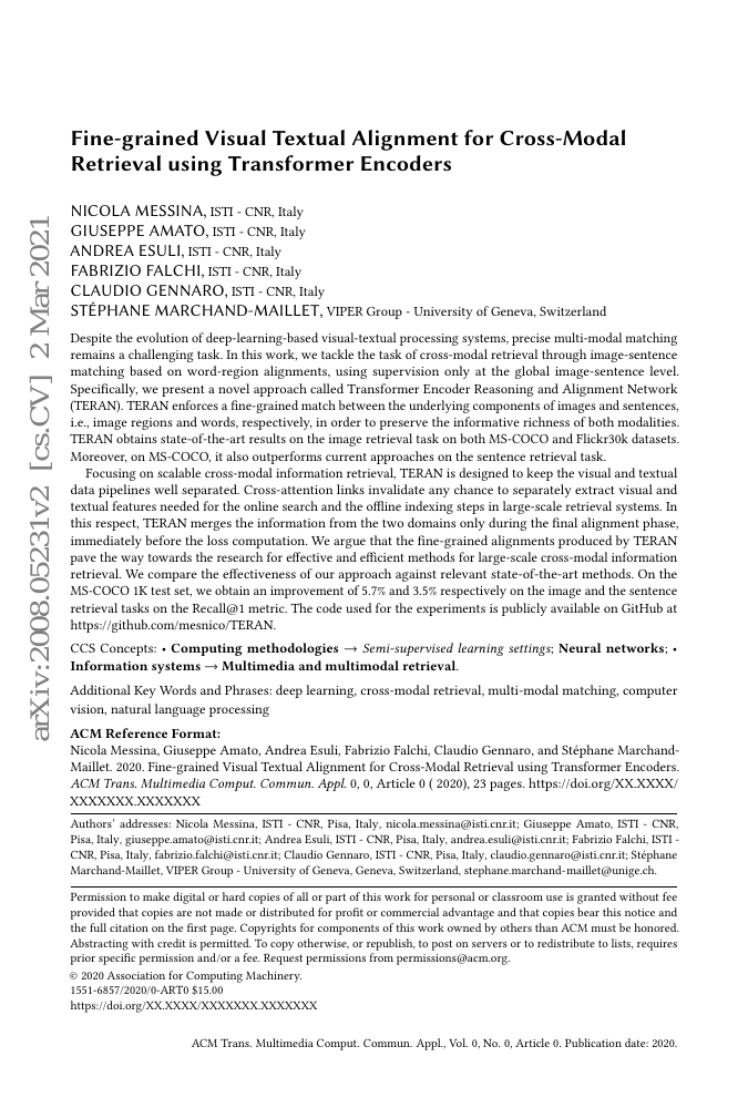 基于细粒度视觉文本对齐的跨模态检索使用Transformer编码器