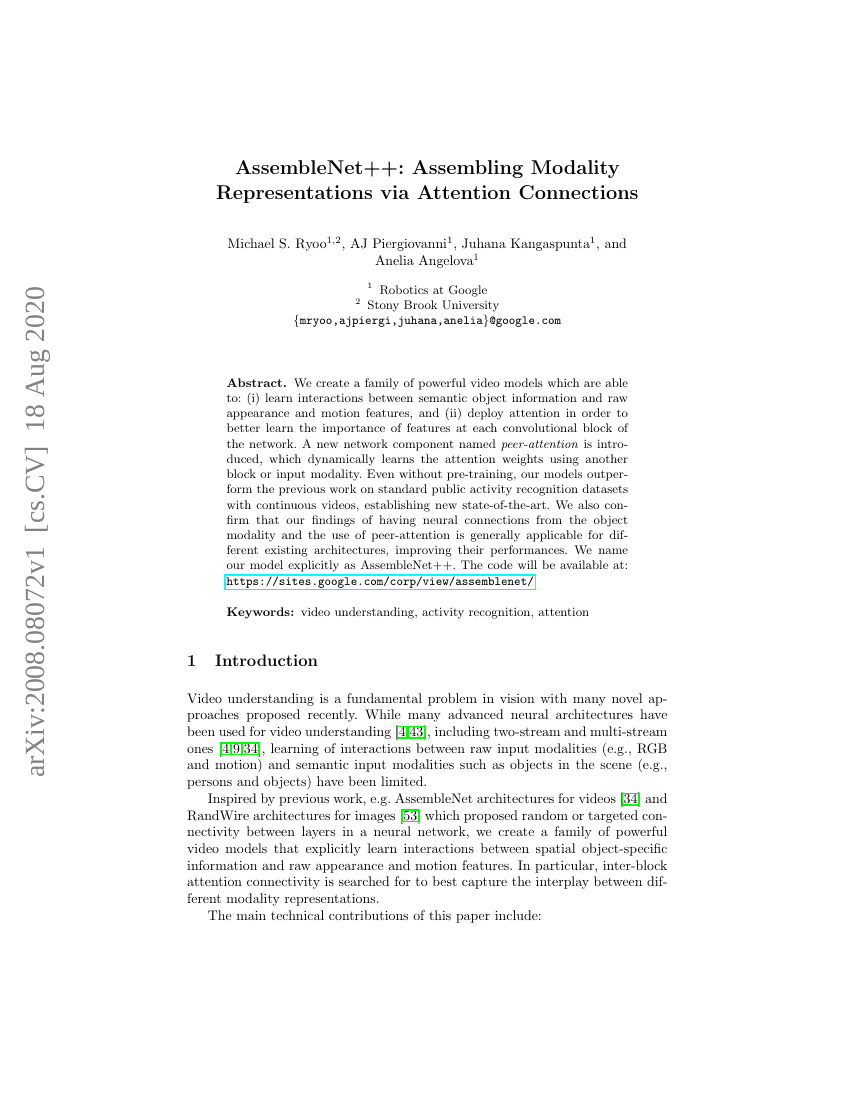 AssembleNet++:通过注意力连接整合模态表征
