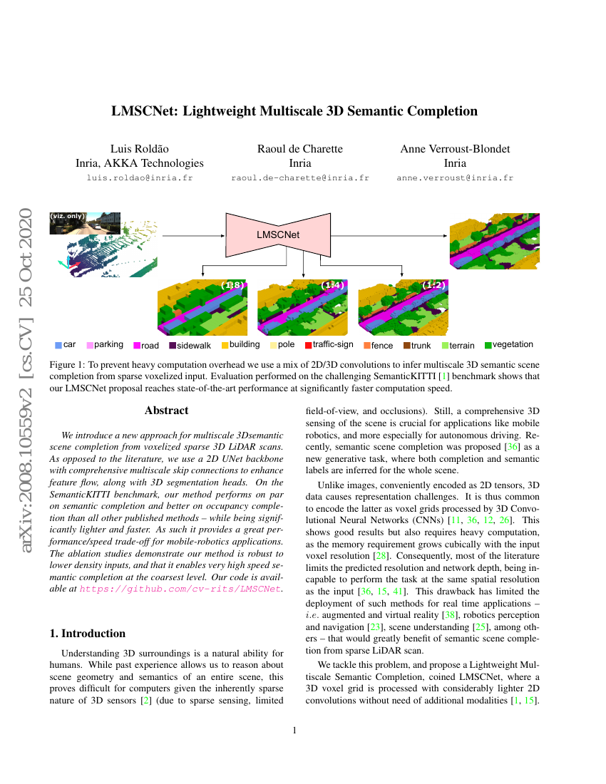 LMSCNet:轻量级多尺度3D语义补全