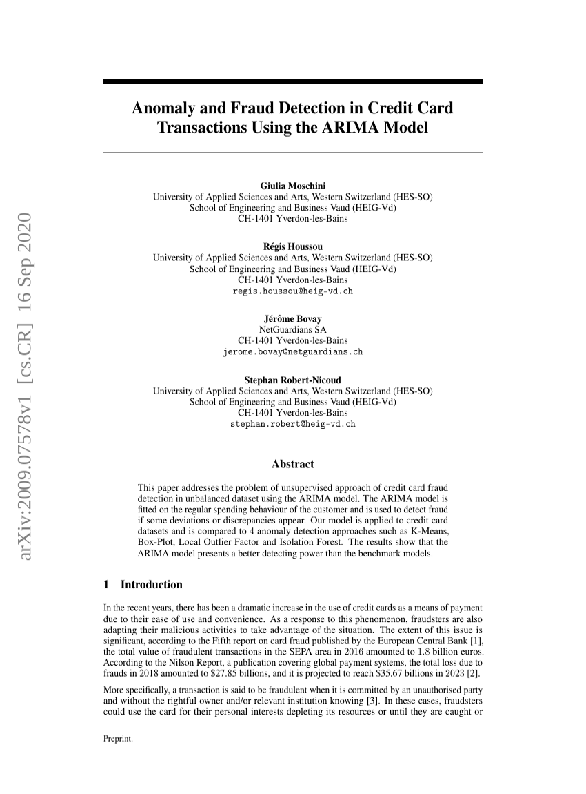 Anomaly and Fraud Detection in Credit Card Transactions Using the ARIMA Model