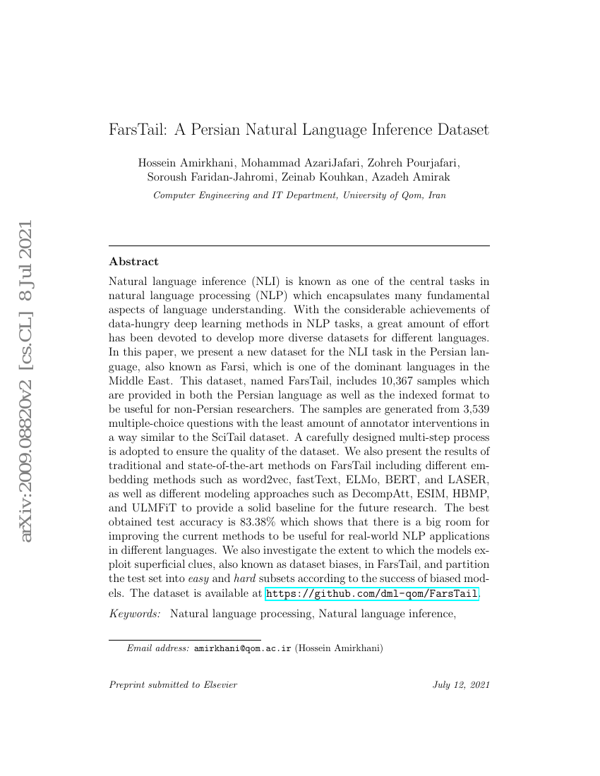 FarsTail:一个波斯语自然语言推理数据集