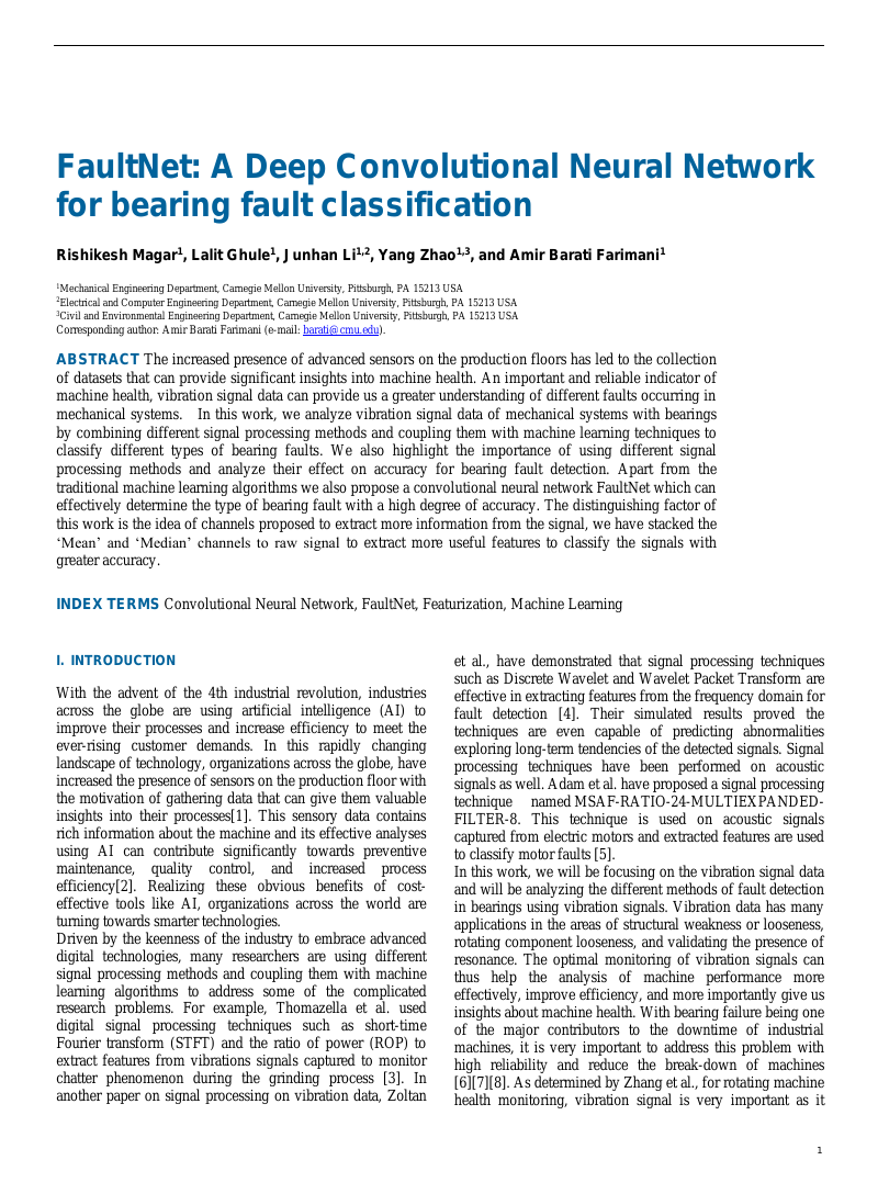 FaultNet:一种用于轴承故障分类的深度卷积神经网络