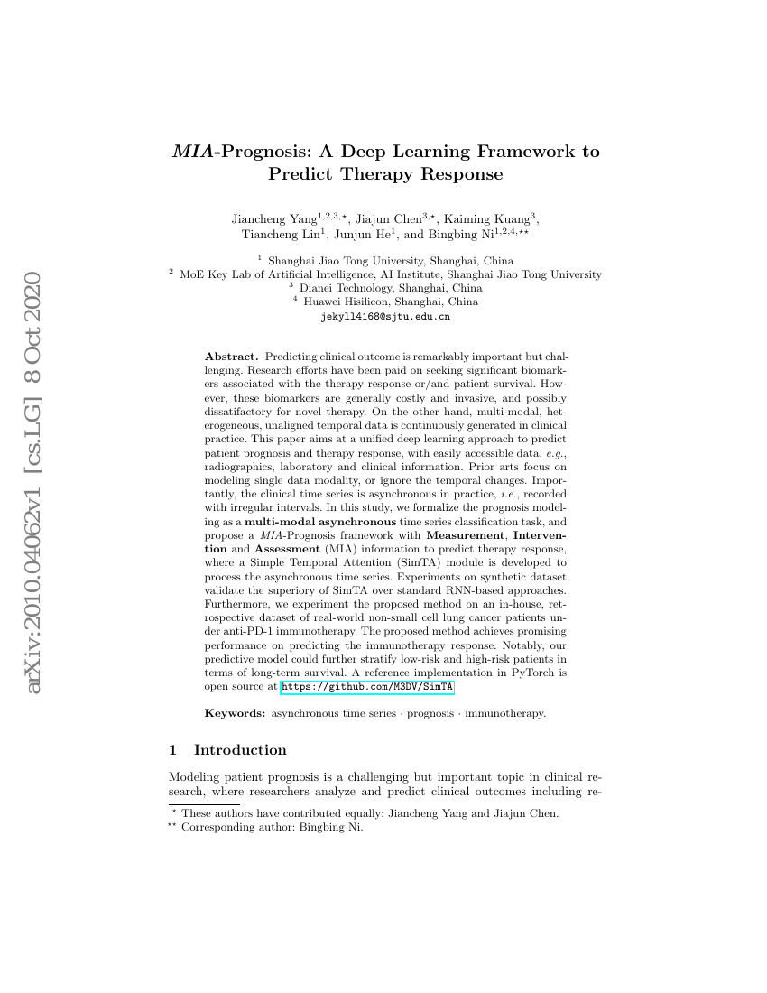 MIA-Prognosis:一种用于预测治疗反应的深度学习框架