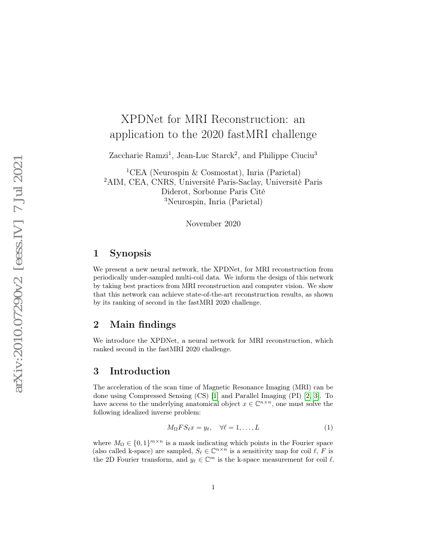 XPDNet用于MRI重建:在2020年fastMRI挑战赛中的应用