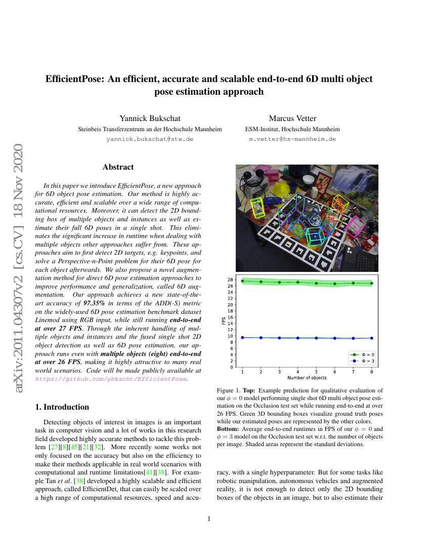 EfficientPose:一种高效、准确且可扩展的端到端6D多物体位姿估计方法