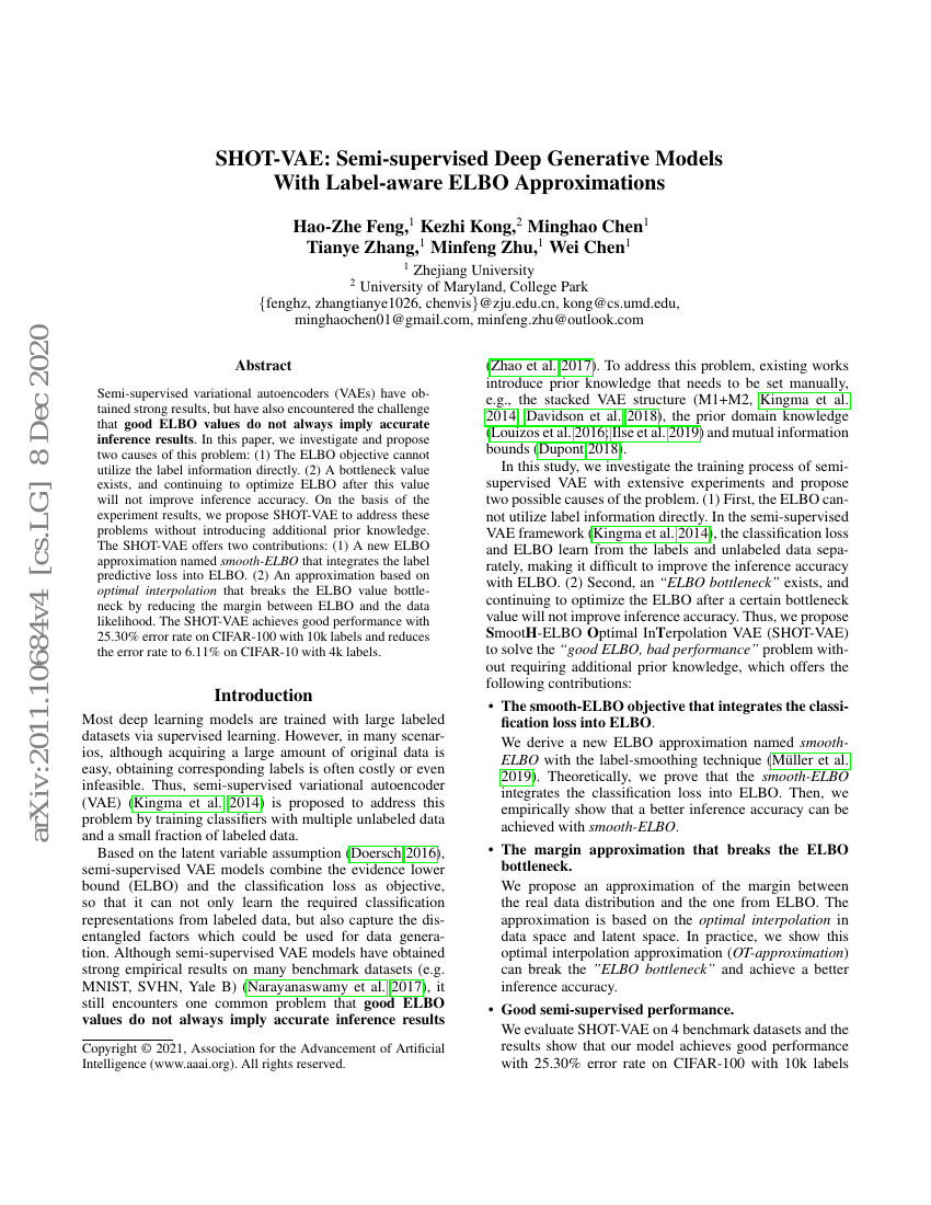 SHOT-VAE:具有标签感知ELBO近似的半监督深度生成模型