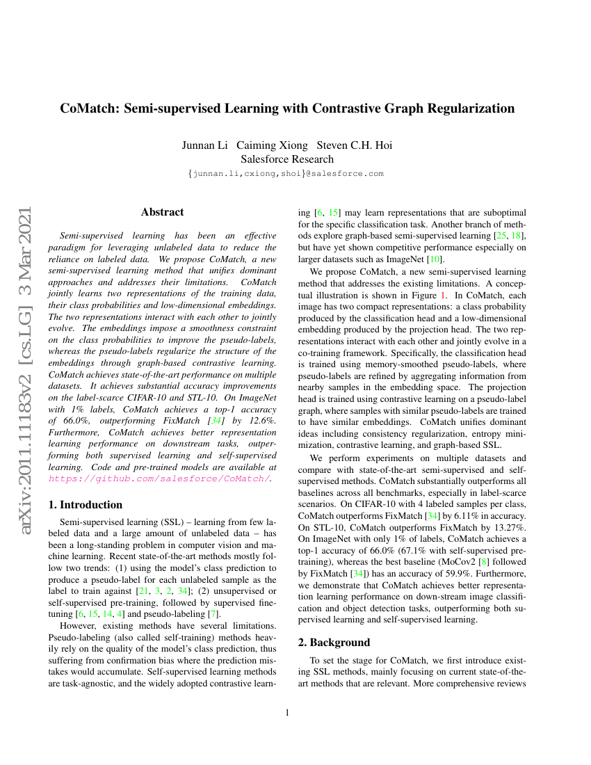 CoMatch:基于对比图正则化的半监督学习