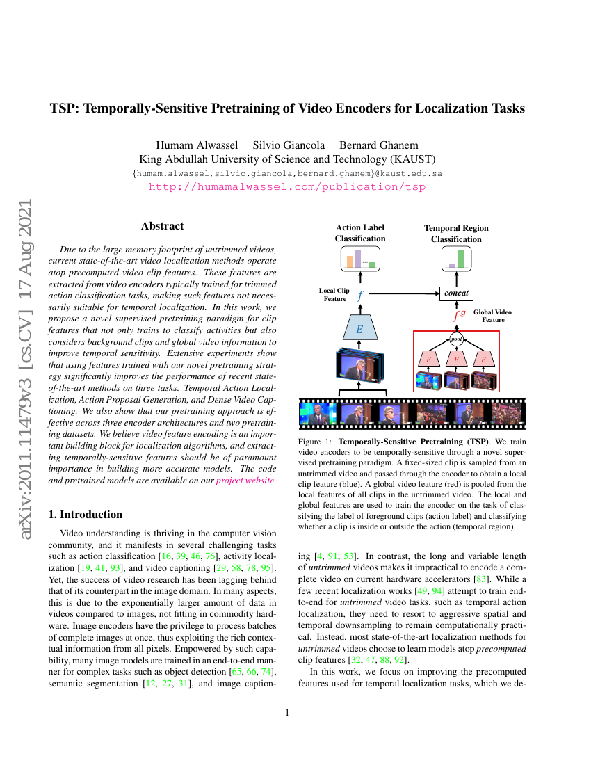 TSP:面向时间的视频编码器预训练用于定位任务