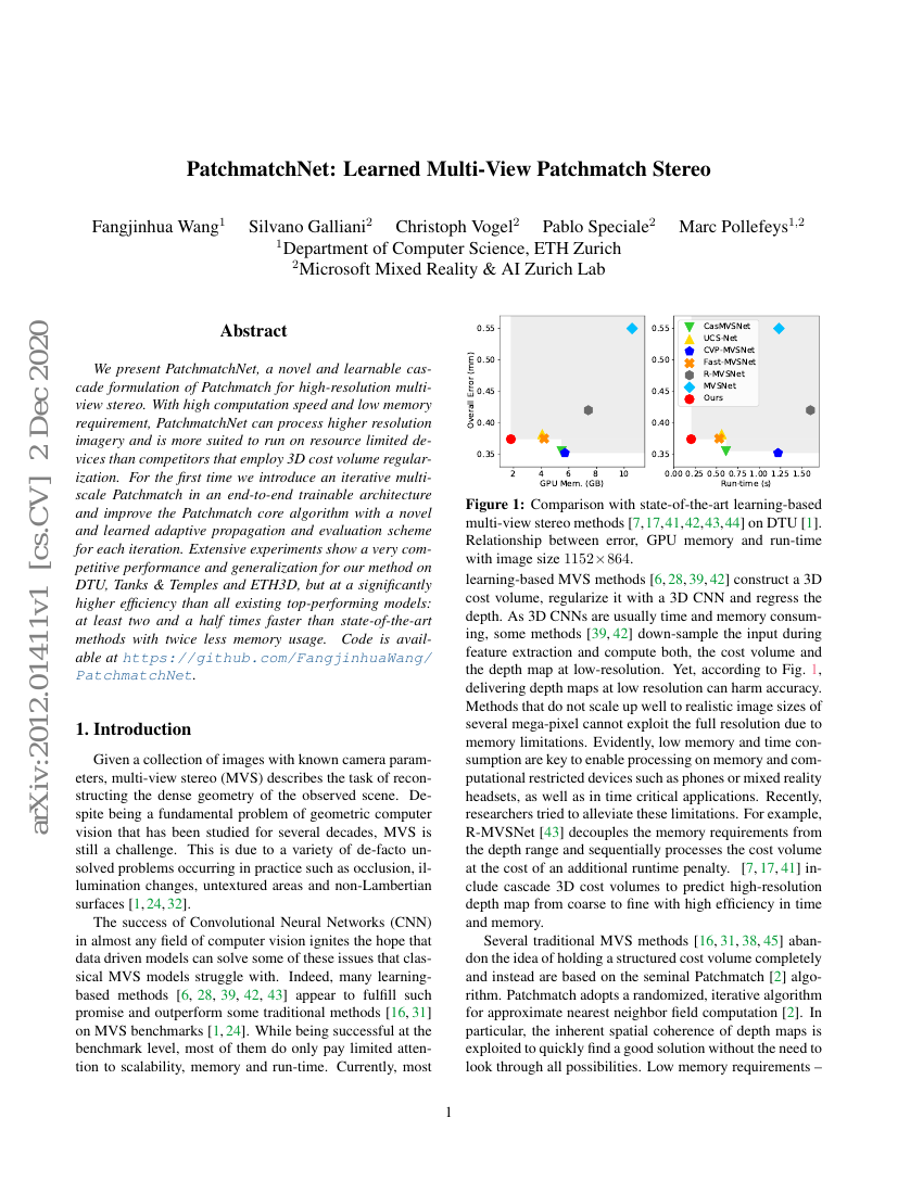 PatchmatchNet:学习的多视图Patchmatch立体匹配