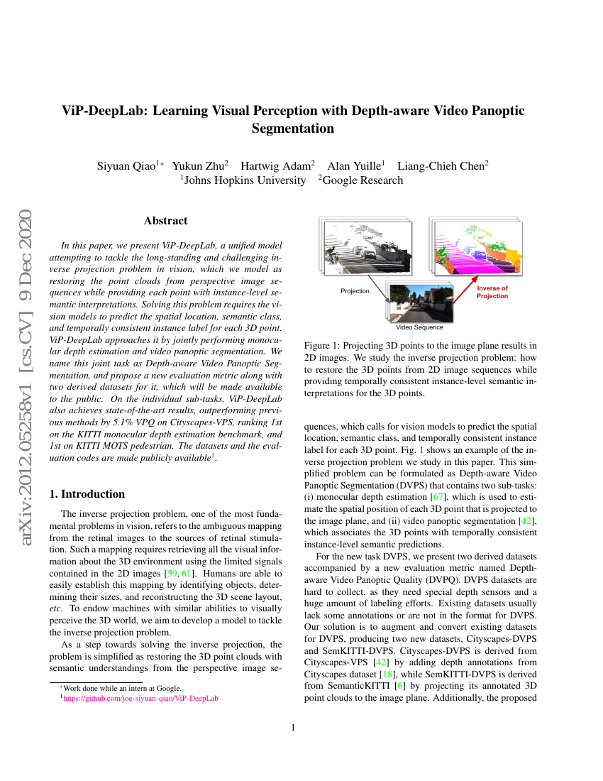 ViP-DeepLab:基于深度感知的视频全景分割学习视觉感知