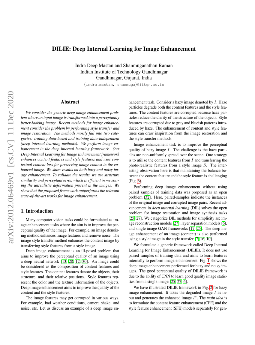 DILIE: Deep Internal Learning for Image Enhancement