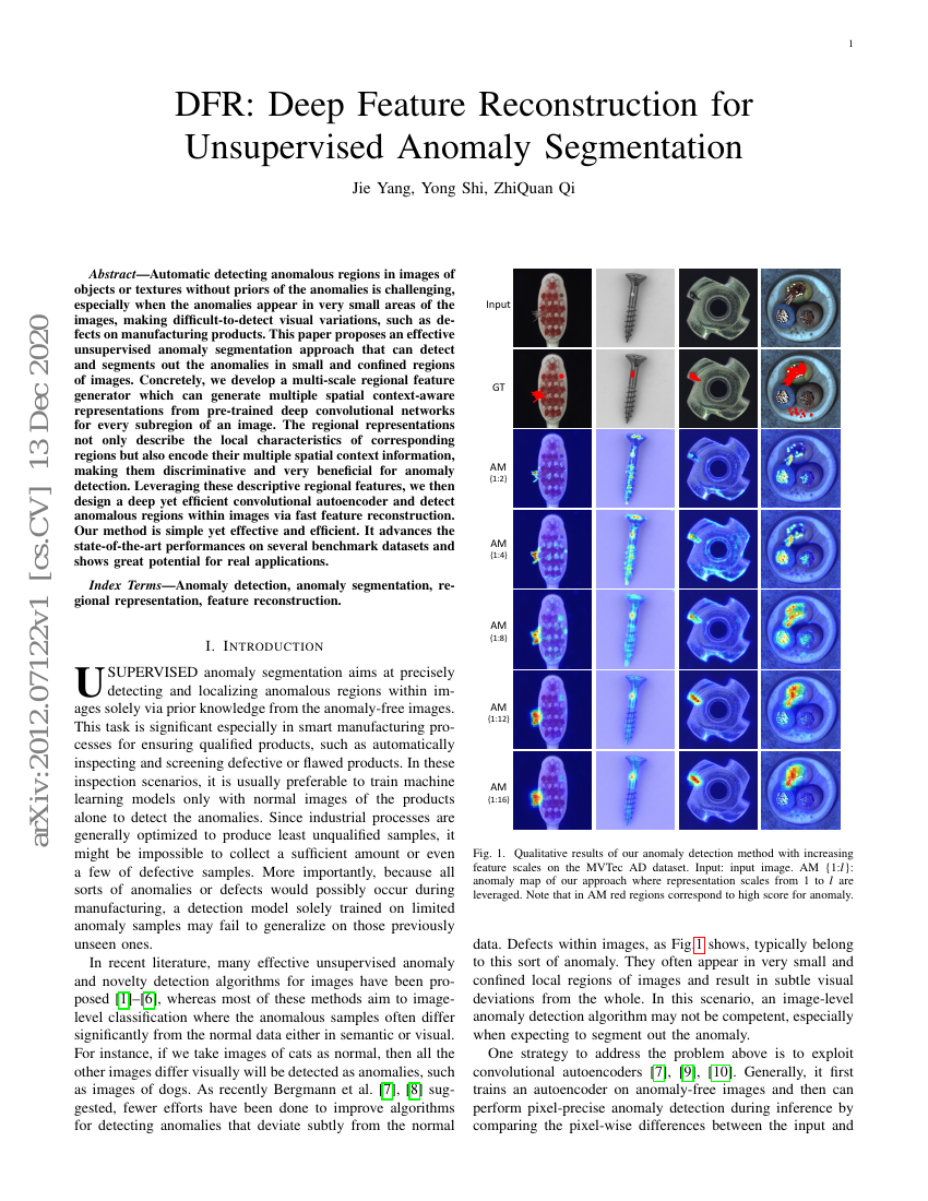 DFR: Deep Feature Reconstruction for Unsupervised Anomaly Segmentation ...
