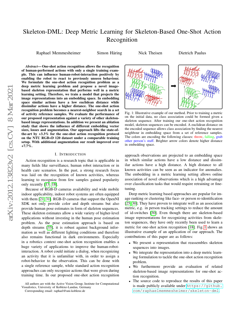 Skeleton-DML:基于骨架的单次动作识别的深度度量学习