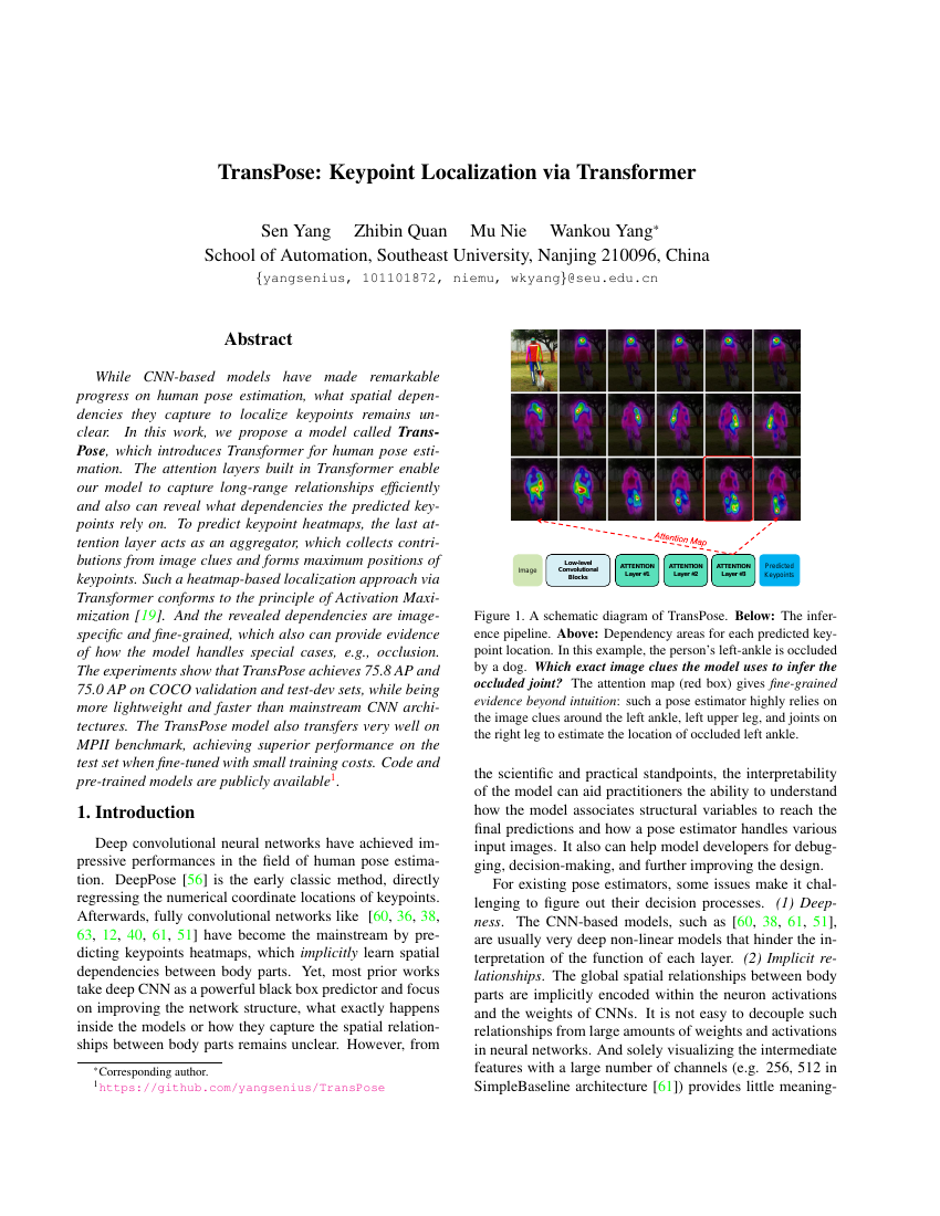 TransPose:基于Transformer的关键点定位