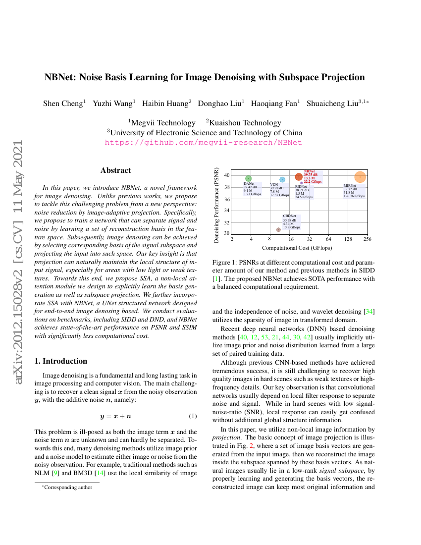 NBNet:基于子空间投影的图像去噪噪声基学习