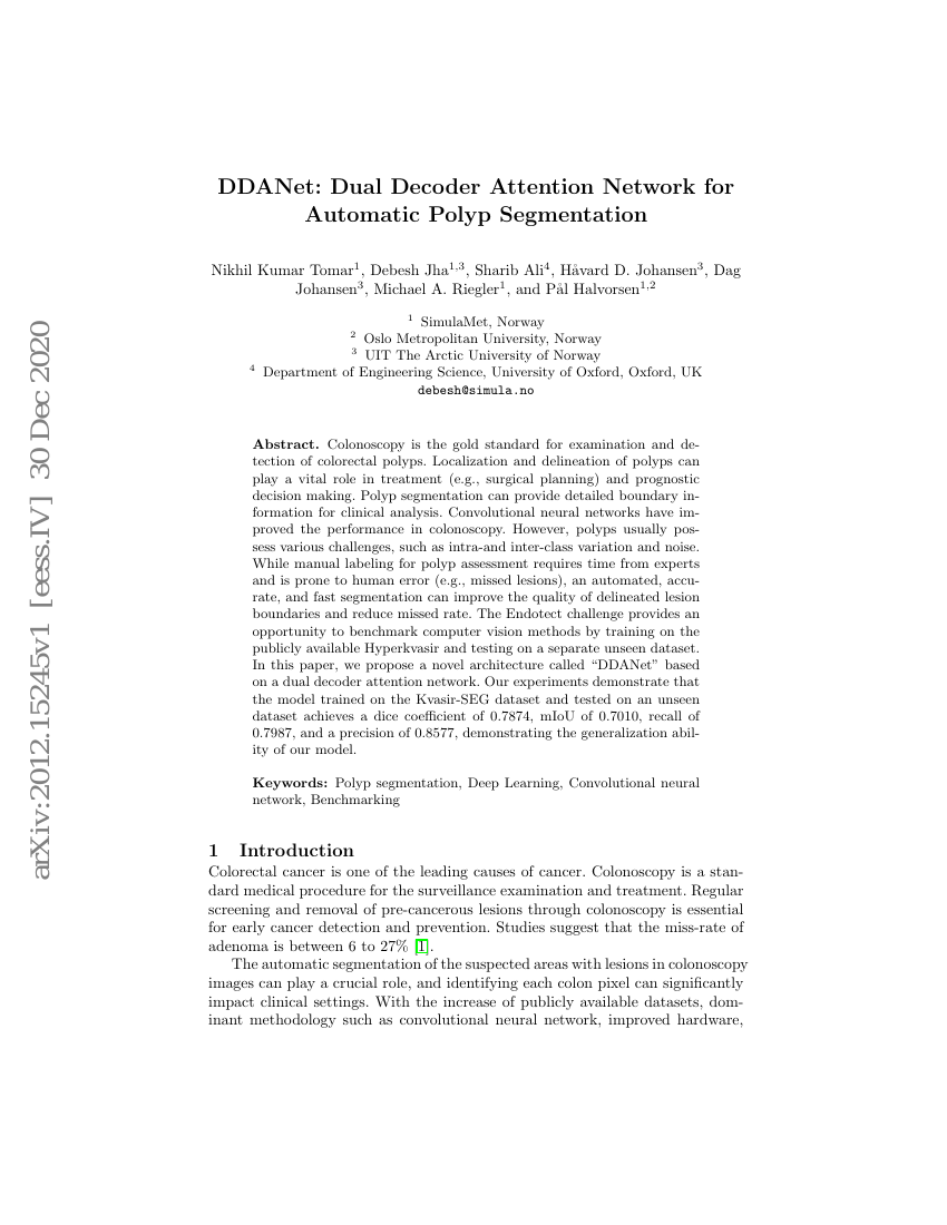 DDANet:用于自动息肉分割的双解码器注意力网络