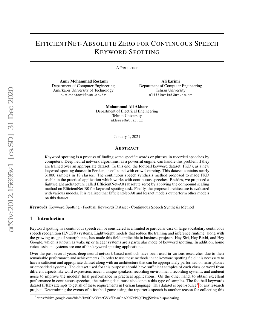 EfficientNet-绝对零点用于连续语音关键词检测