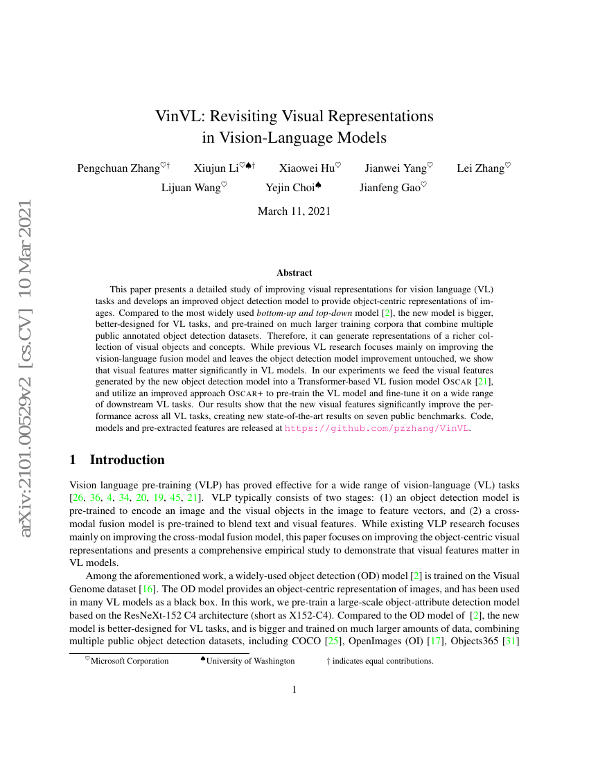 VinVL:重新审视视觉语言模型中的视觉表征
