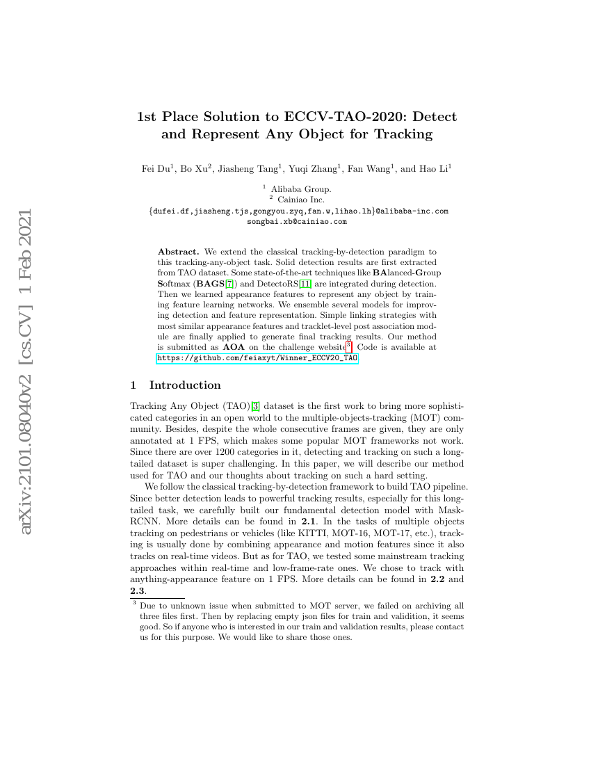 ECCV-TAO-2020 一等奖解决方案:用于跟踪的任意目标检测与表征