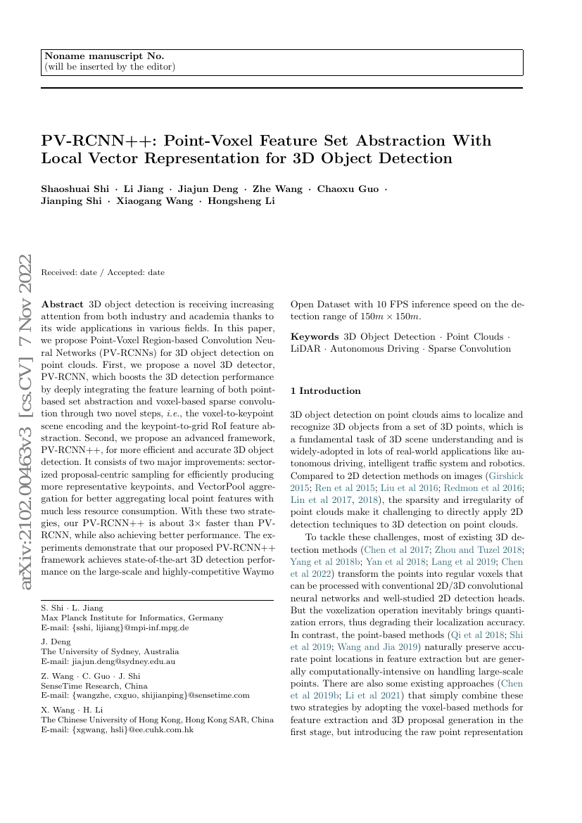 PV-RCNN++:基于局部向量表示的点-体素特征集合抽象用于三维目标检测
