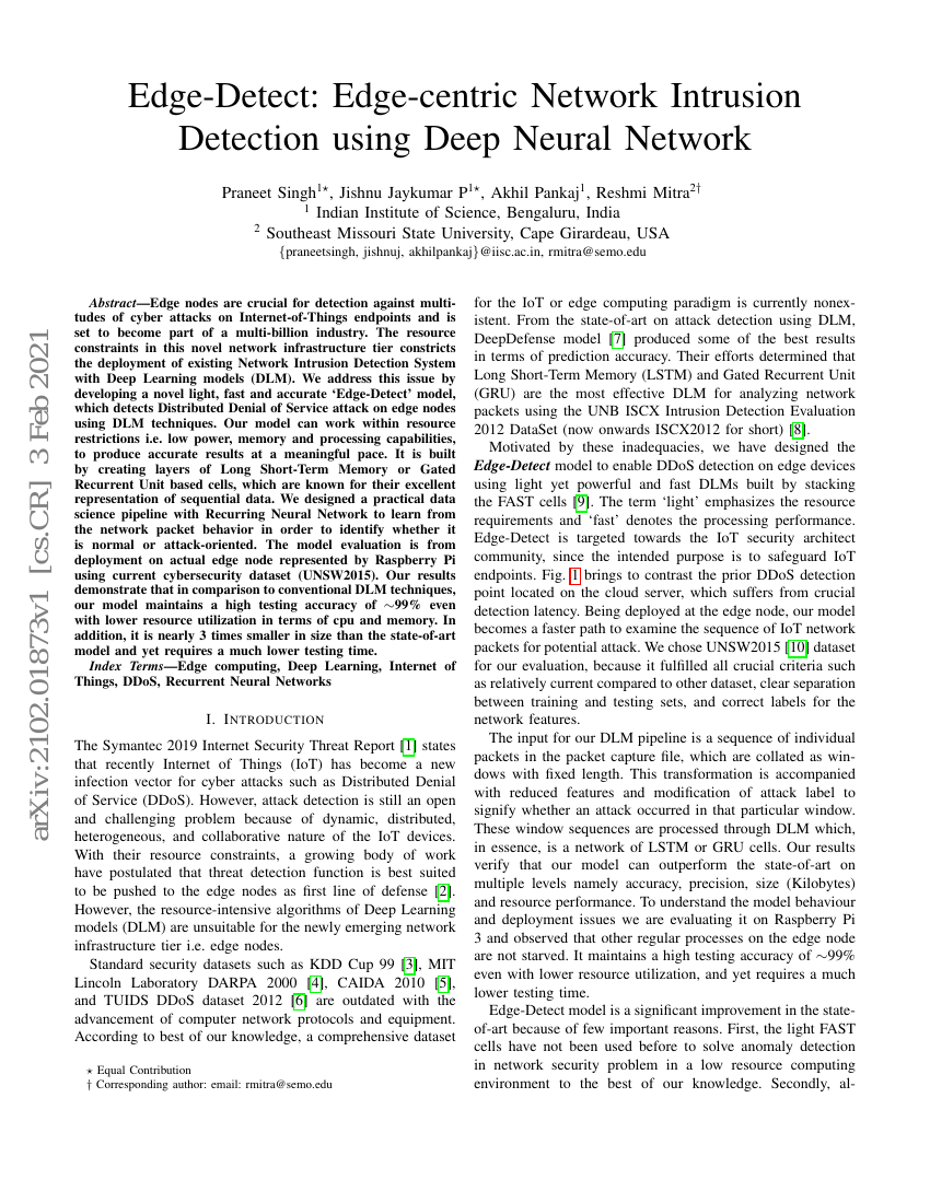 Edge-Detect:基于深度神经网络的面向边缘的网络入侵检测