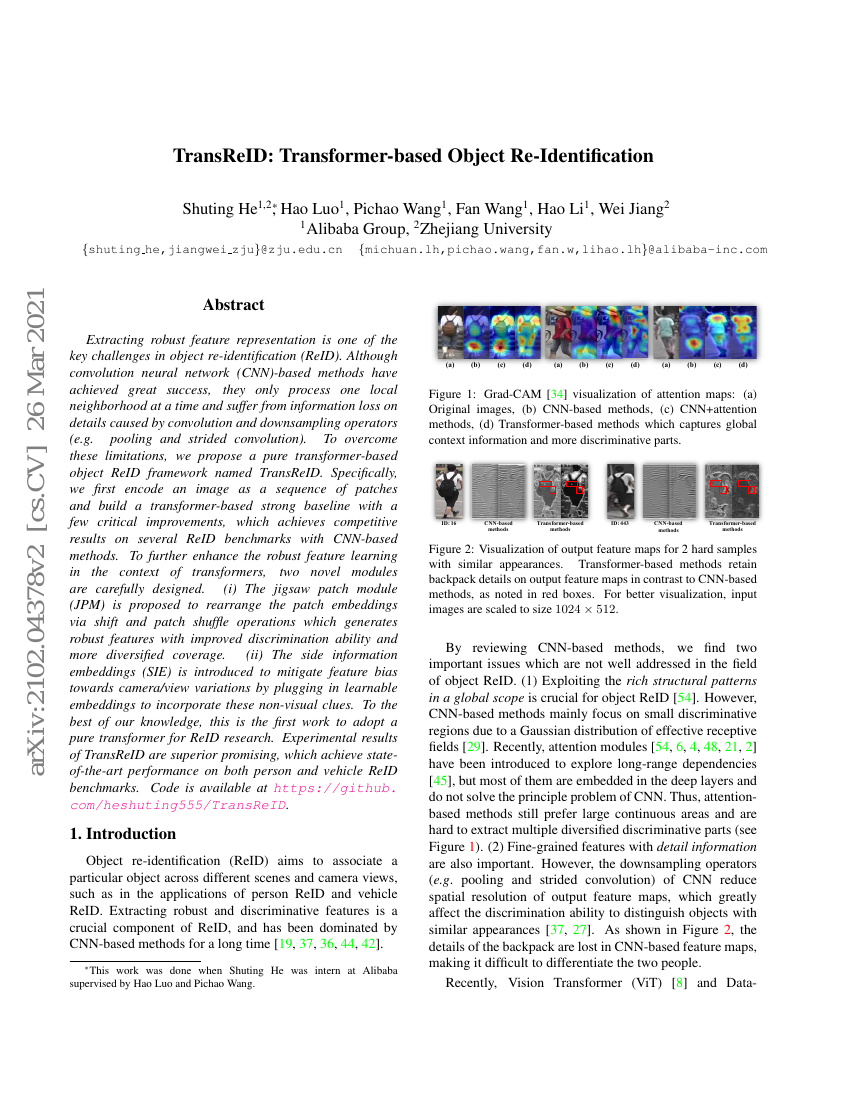 TransReID:基于Transformer的物体重识别