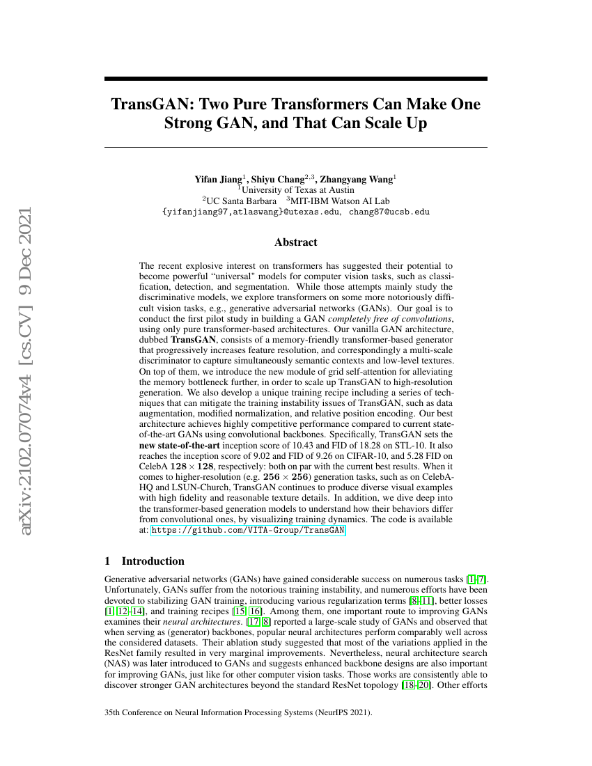 TransGAN:两个纯Transformer即可构建一个强大的GAN,且具备良好的可扩展性