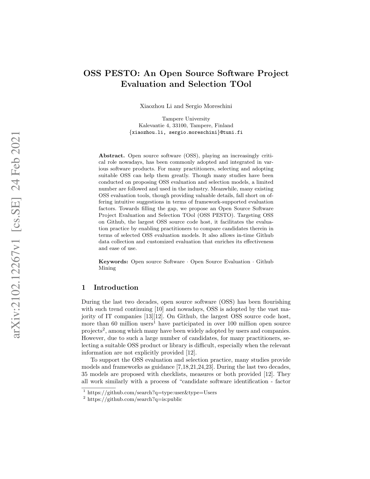 OSS PESTO: オープンソースソフトウェアプロジェクトの評価および選択ツール