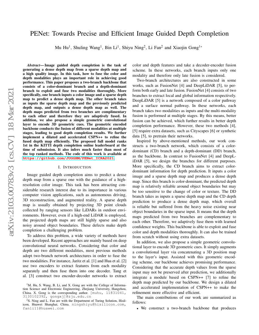 PENet：迈向精确且高效的图像引导深度补全