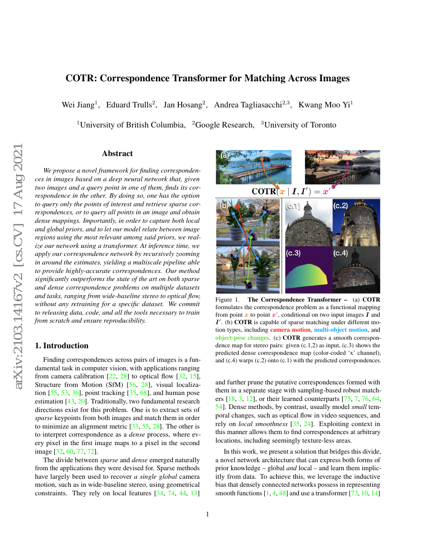 COTR:用于图像匹配的对应关系变换器