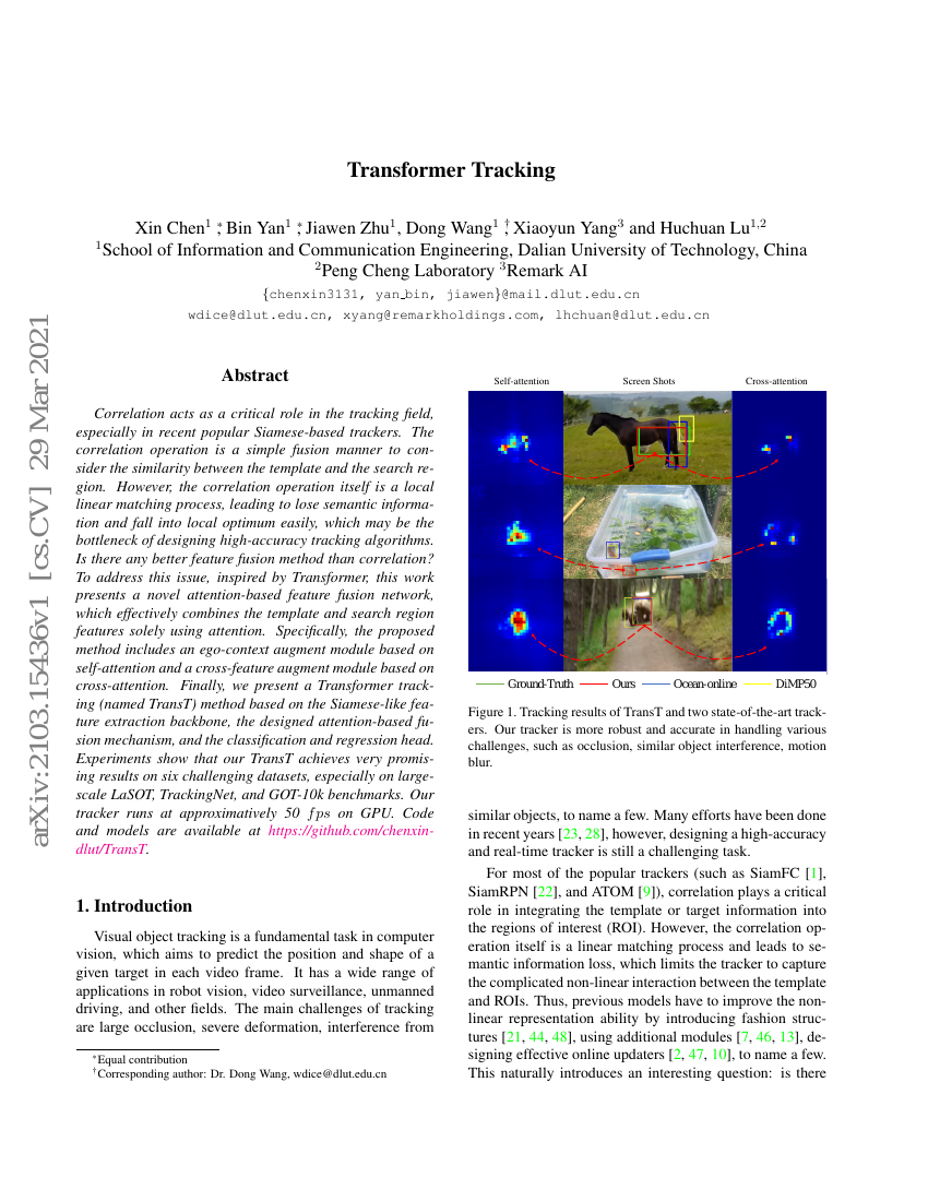 Transformer Tracking