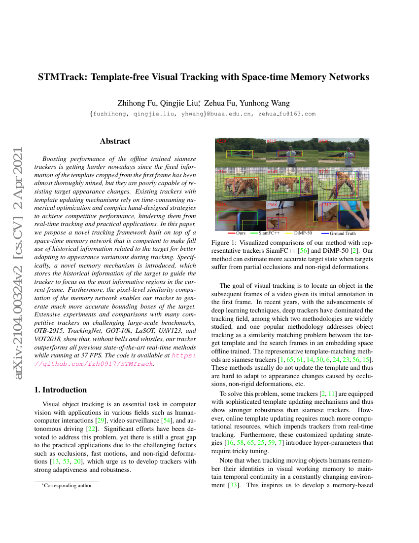 STMTrack:基于时空记忆网络的无模板视觉跟踪