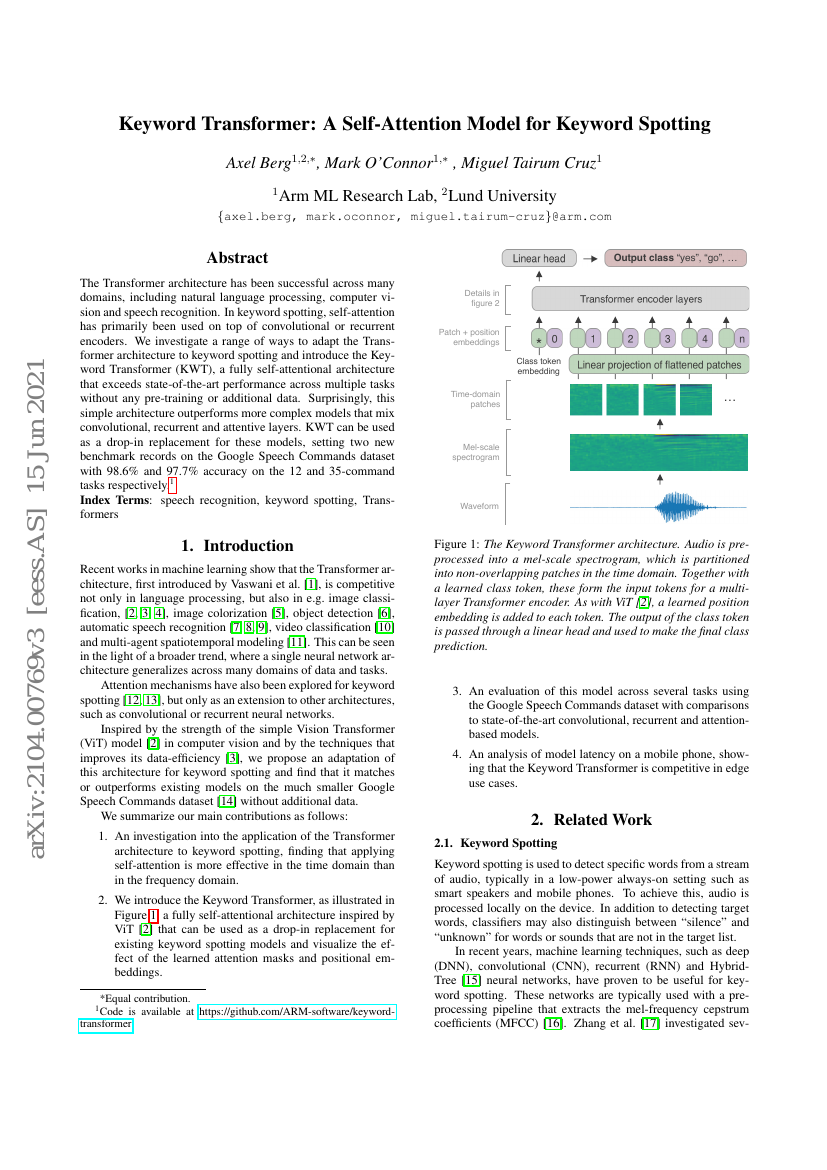 关键词Transformer:一种用于关键词检测的自注意力模型