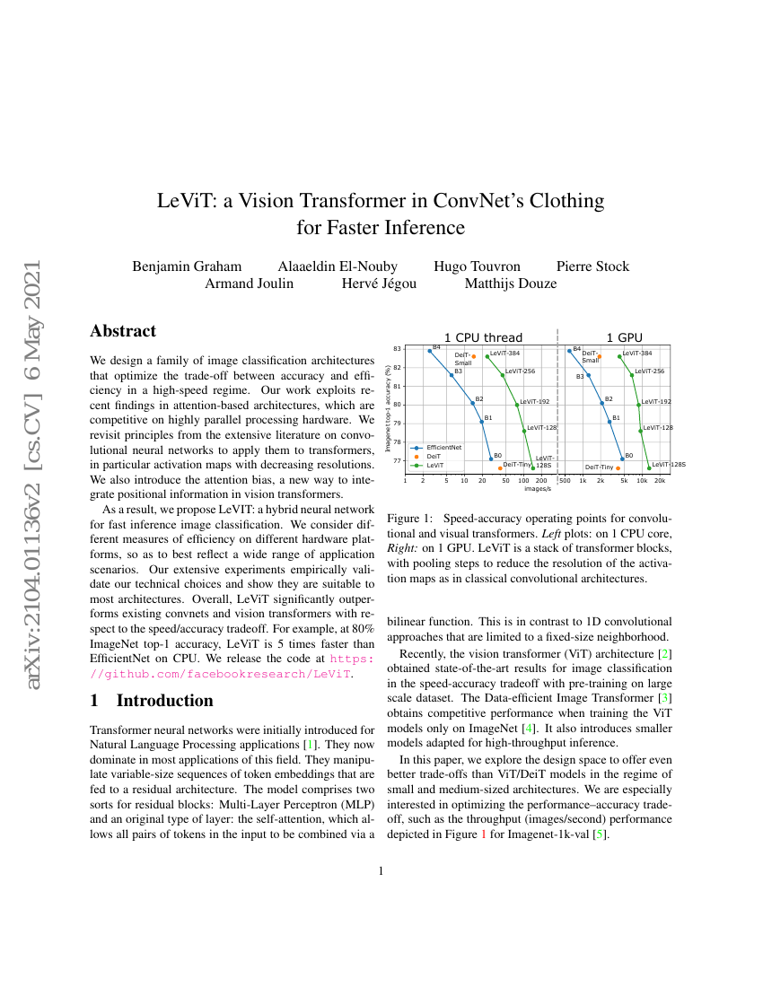 LeViT：一种面向快速推理的卷积神经网络风格视觉Transformer