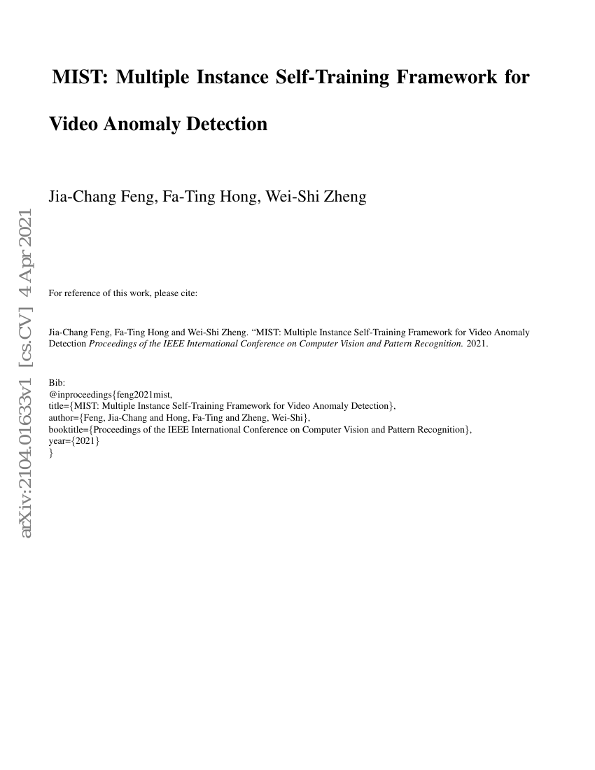 MIST:用于视频异常检测的多实例自训练框架