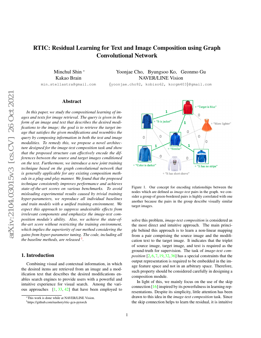 RTIC:基于图卷积网络的文本与图像组合的残差学习