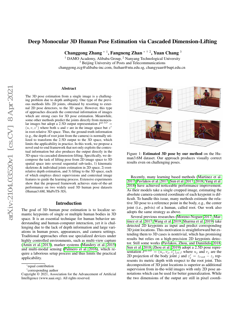 Deep Monocular 3D Human Pose Estimation via Cascaded Dimension-Lifting