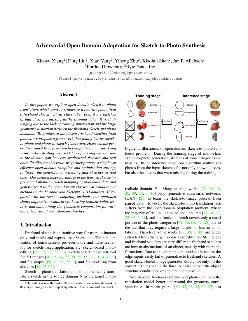 对抗性开放领域适应在素描到照片合成中的应用