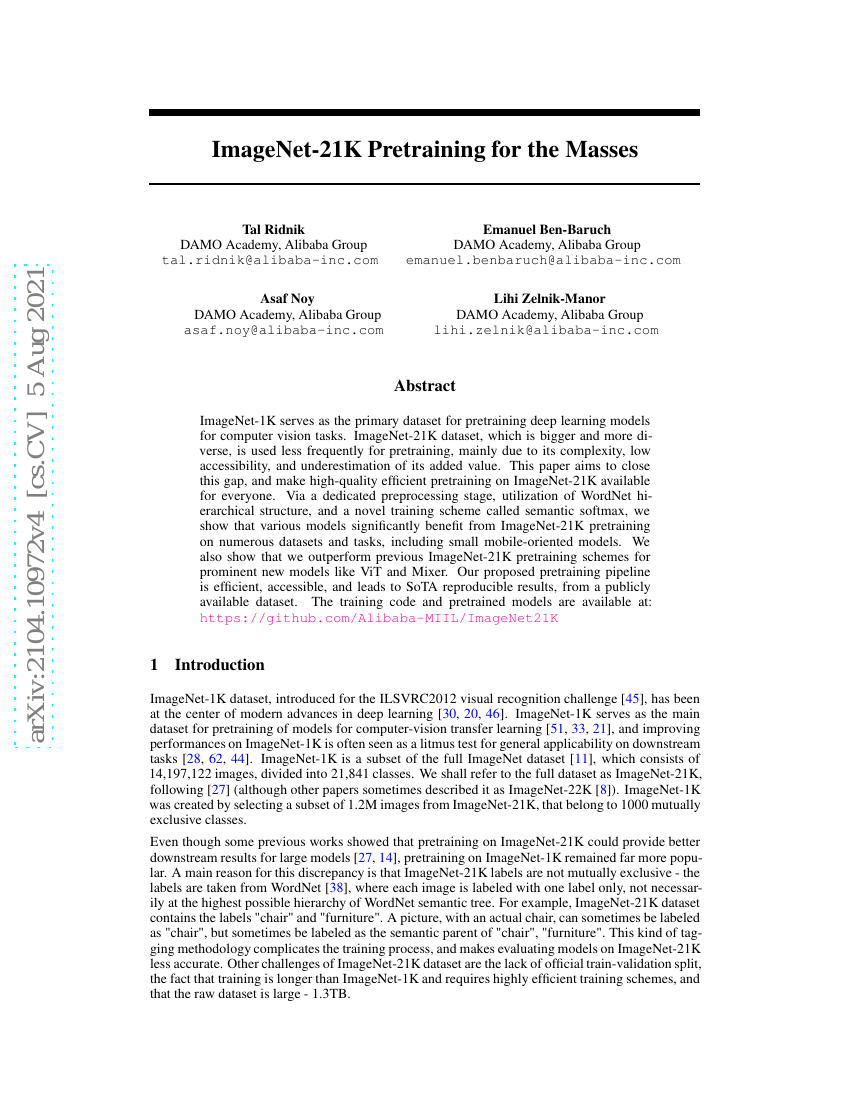 面向大众的 ImageNet-21K 预训练