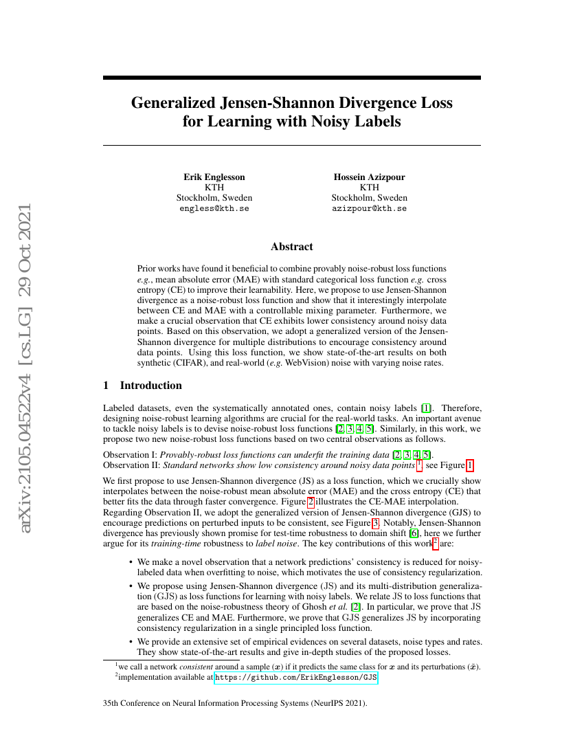 带噪声标签学习的广义Jensen-Shannon散度损失