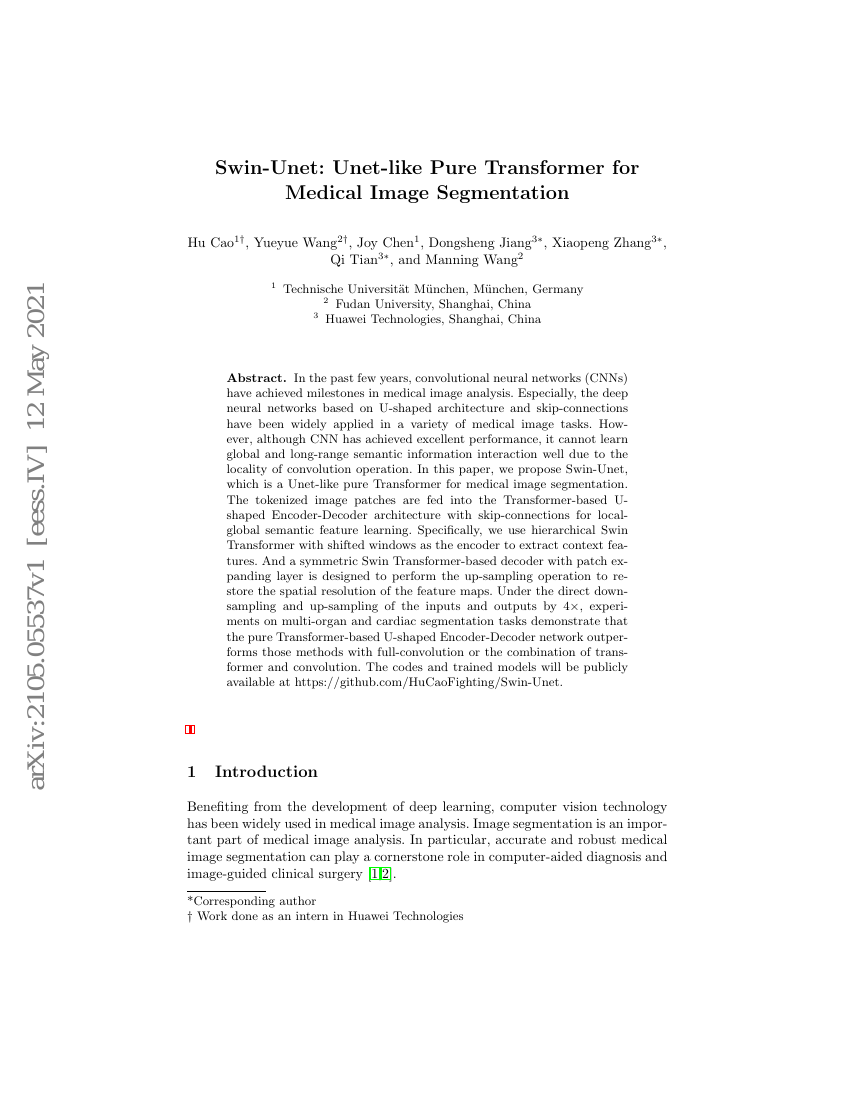 Swin-Unet:用于医学图像分割的类Unet纯Transformer