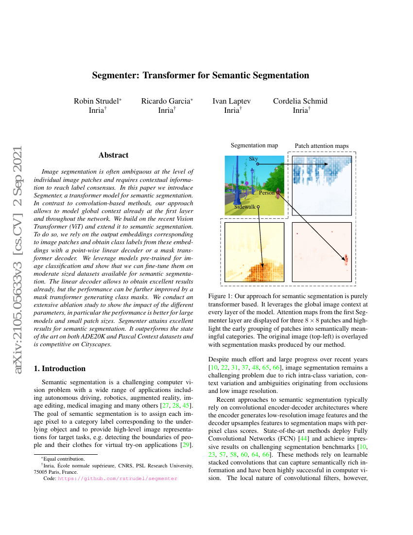 Segmenter:用于语义分割的Transformer