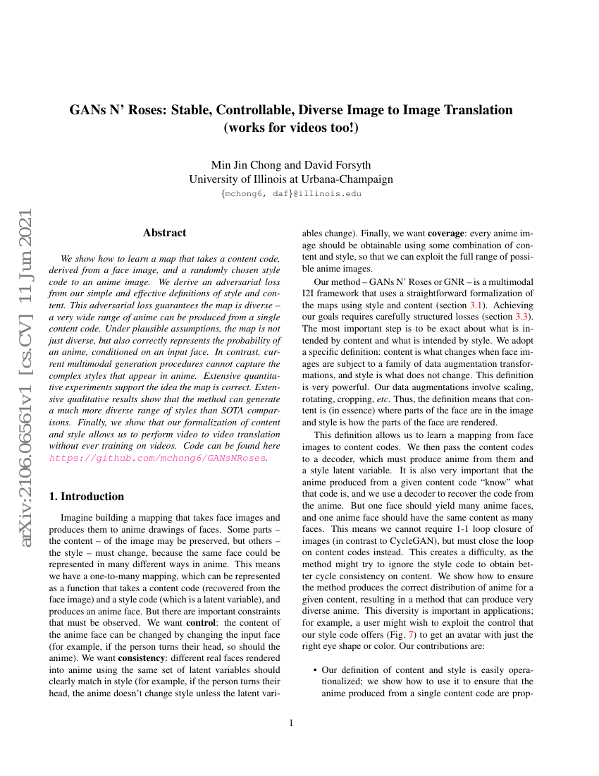 GANs N' Roses:稳定、可控、多样化的图像到图像翻译(同样适用于视频!)