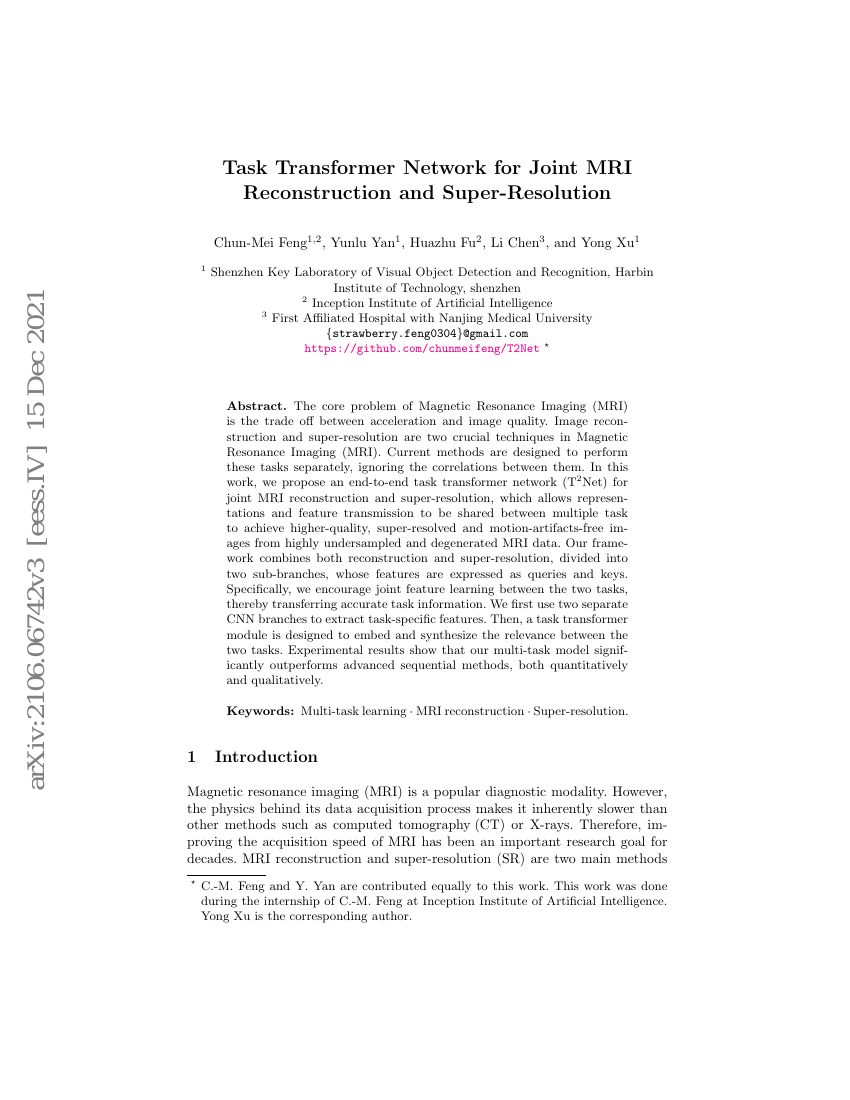 用于联合MRI重建与超分辨率的Task Transformer网络