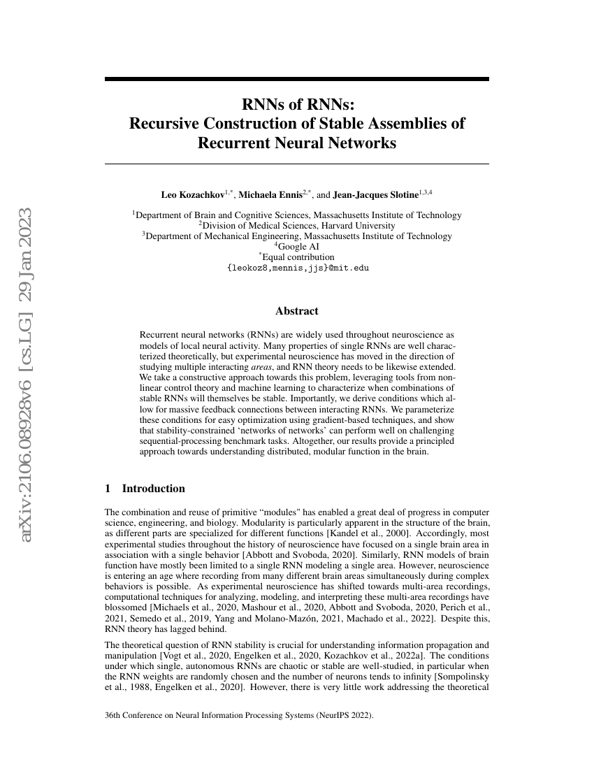 RNNs of RNNs:递归构建稳定的循环神经网络组件