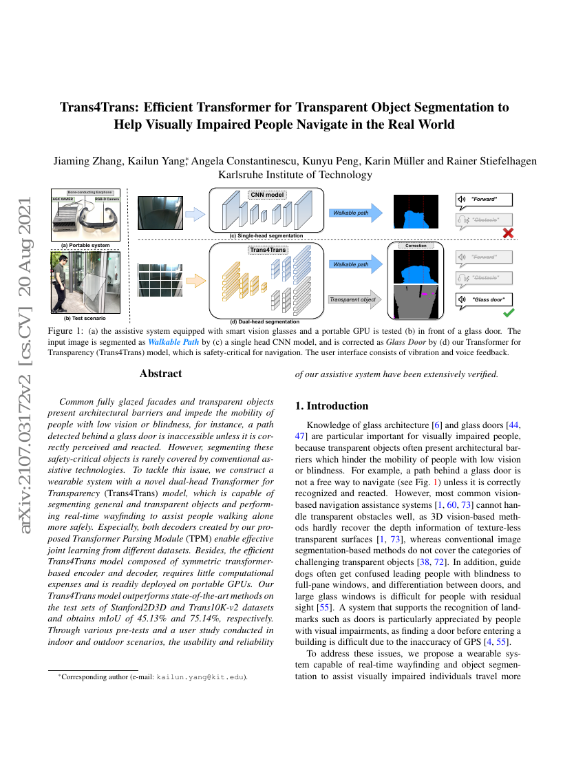 Trans4Trans:面向透明物体分割的高效Transformer,助力视障人士在真实世界中导航