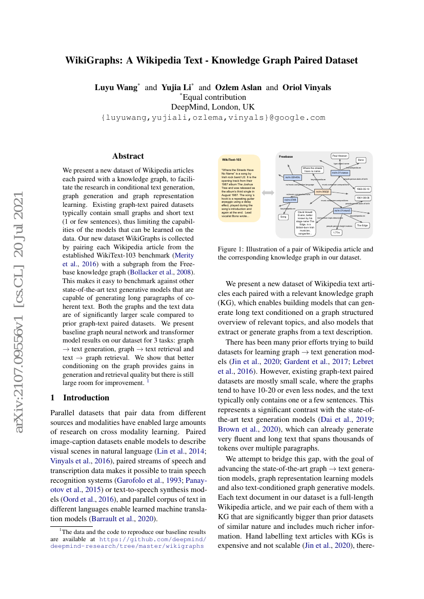 WikiGraphs:一个维基文本-知识图谱配对数据集
